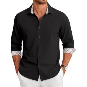 COOFANDY Men’s Long Sleeve Button Down Regular Fit Dress Shirt(Black)