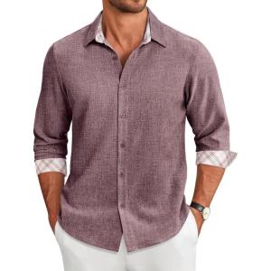 COOFANDY Men’s Long Sleeve Button Down Regular Fit Dress Shirt(Red)