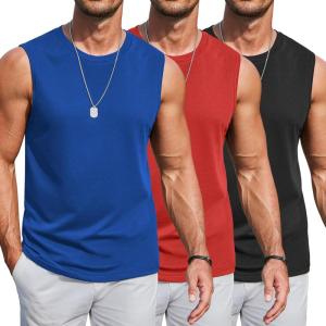 COOFANDY Mens Workout Tank Tops Cotton 3 Pack Soft Gym Muscle Shirt Sleeveless Classic T Shirts(Black/Red/Blue)