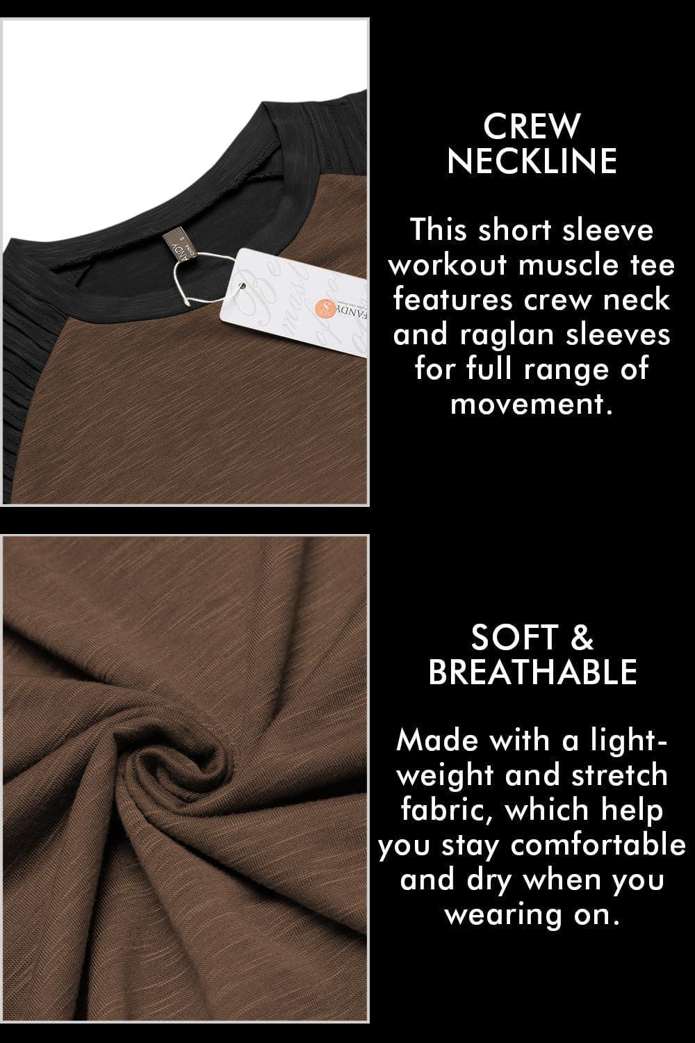imageCOOFANDY Mens Muscle TShirt Pleated Raglan Sleeve Bodybuilding Gym Tee Short Sleeve Fashion Workout Shirts Hipster ShirtPattern3 Brown Black