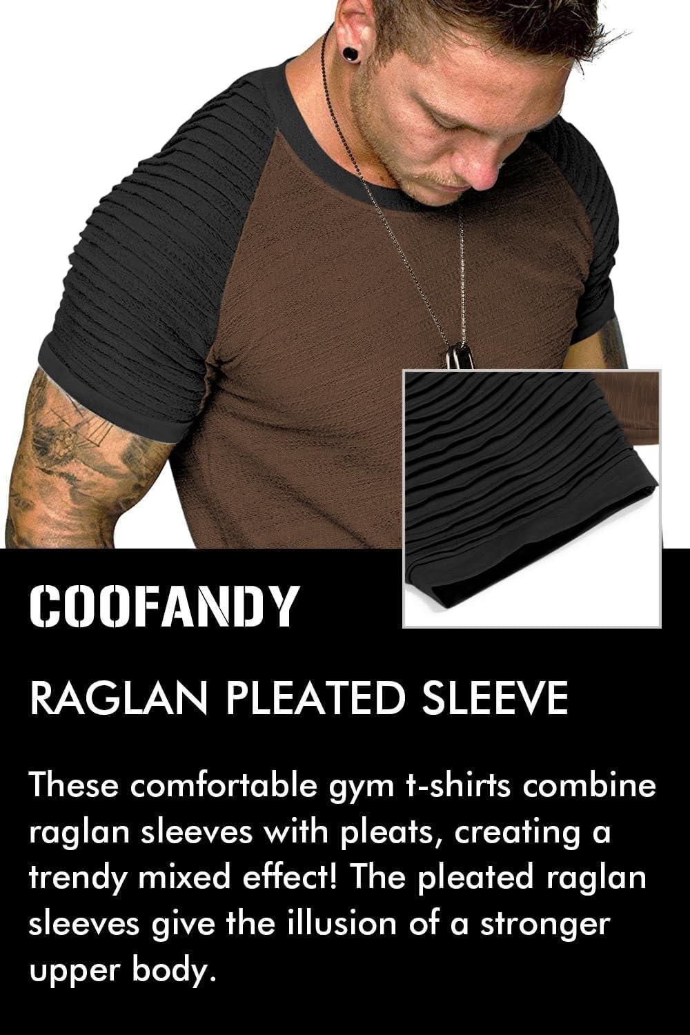imageCOOFANDY Mens Muscle TShirt Pleated Raglan Sleeve Bodybuilding Gym Tee Short Sleeve Fashion Workout Shirts Hipster ShirtPattern3 Brown Black
