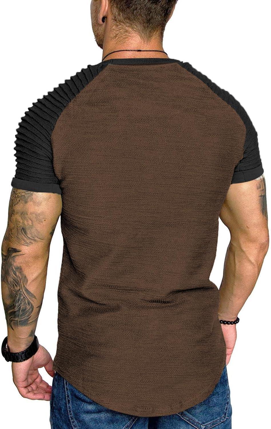 imageCOOFANDY Mens Muscle TShirt Pleated Raglan Sleeve Bodybuilding Gym Tee Short Sleeve Fashion Workout Shirts Hipster ShirtPattern3 Brown Black