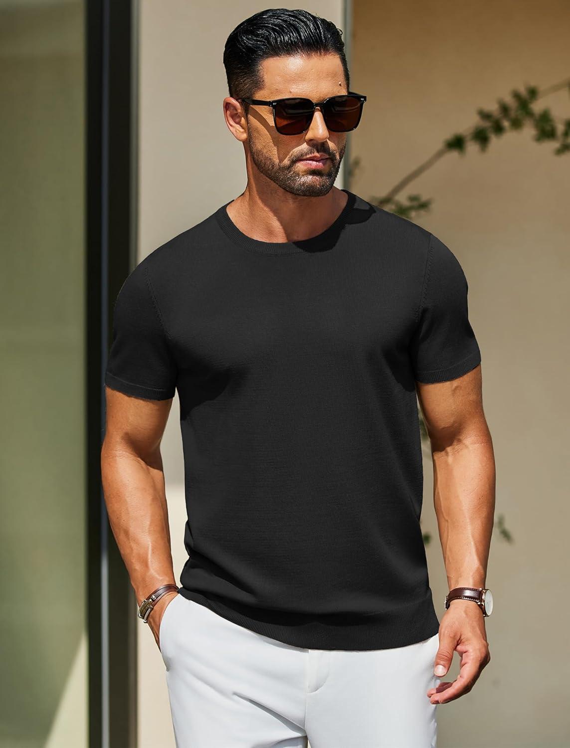imageCOOFANDY Mens Casual TShirts Short Sleeve Crewneck Pullover Classic Knit Tee ShirtsBlack