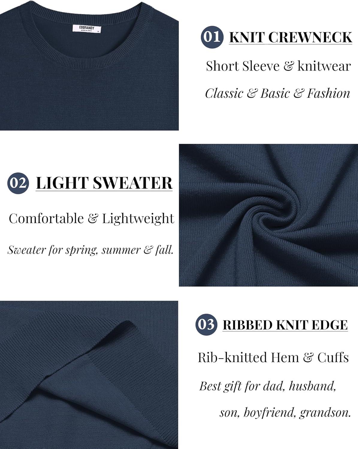 imageCOOFANDY Mens Casual TShirts Short Sleeve Crewneck Pullover Classic Knit Tee ShirtsNavy Blue