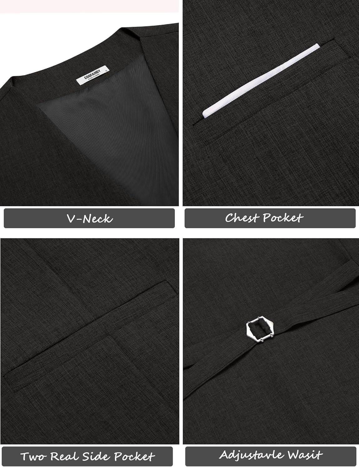imageCOOFANDY Mens Suit Vest VNeck Casual Business Vests Lightweight Slim Fit Formal Dress Waistcoat for Wedding PartyBlack