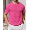 COOFANDY Mens Knit T-Shirts Casual Crewneck Short Sleeve Shirts Summer Tops Basic Pullover Tees(Bright Pink)