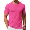 COOFANDY Mens Knit T-Shirts Casual Crewneck Short Sleeve Shirts Summer Tops Basic Pullover Tees(Bright Pink)