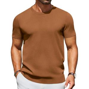 COOFANDY Men’s Casual T-Shirts Short Sleeve Crewneck Pullover Classic Knit Tee Shirts(Caramel)