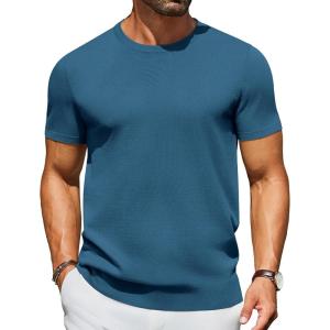 COOFANDY Men’s Casual T-Shirts Short Sleeve Crewneck Pullover Classic Knit Tee Shirts(Demin Blue)
