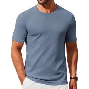 COOFANDY Mens Knit T-Shirts Casual Crewneck Short Sleeve Shirts Summer Tops Basic Pullover Tees(Dark Grey Blue)