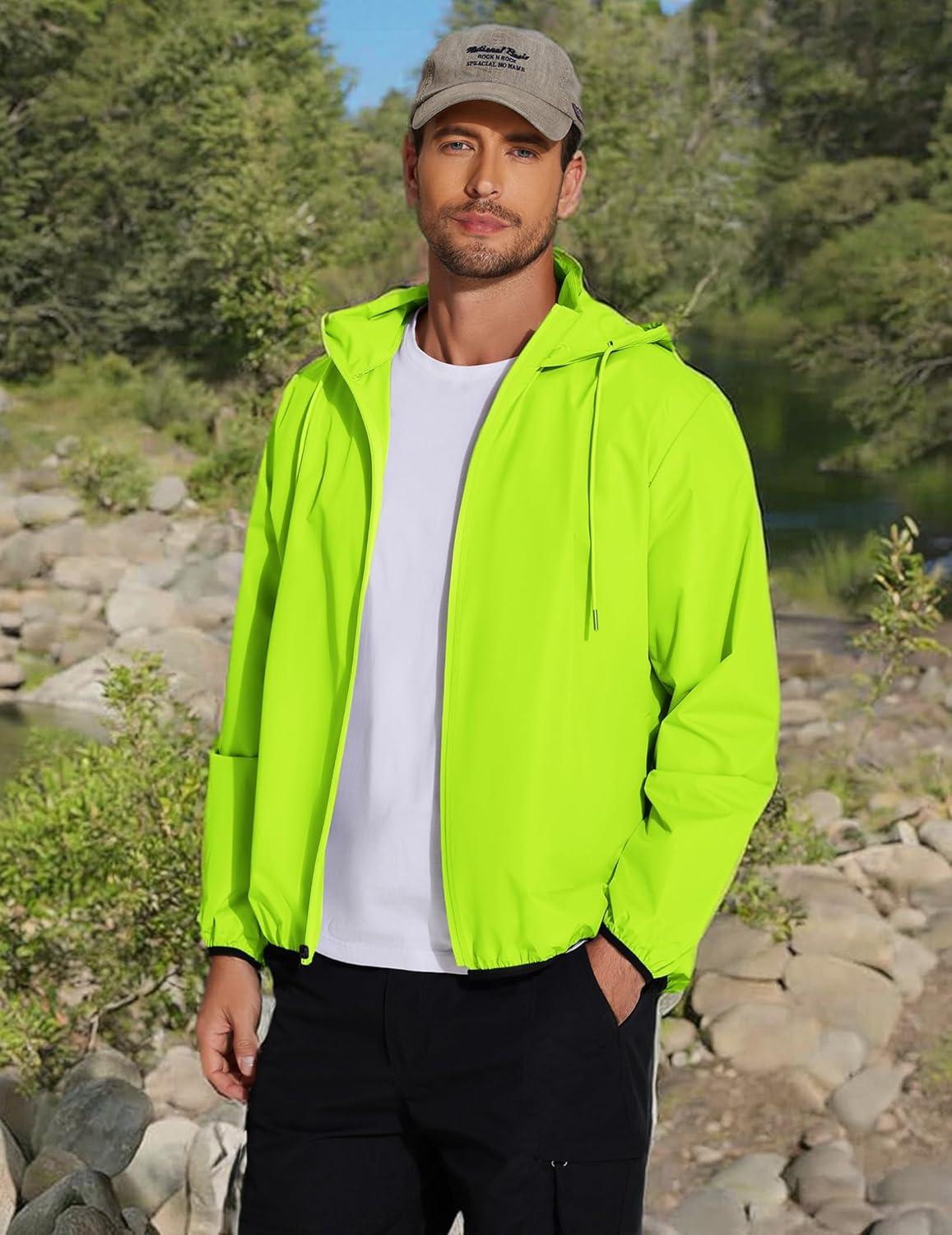 imageCOOFANDY Mens Light Rain Jacket with Hood Packable Waterproof Raincoat Golf Rain Gear Travel Hiking WindbreakerGreen