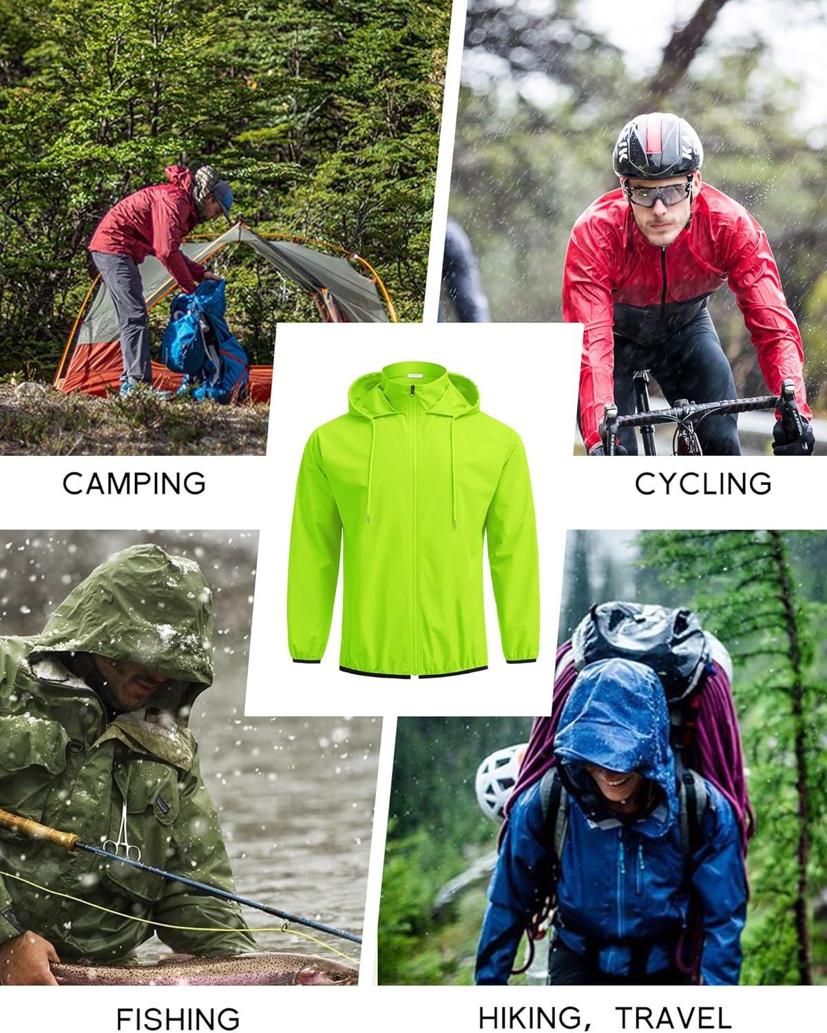 imageCOOFANDY Mens Light Rain Jacket with Hood Packable Waterproof Raincoat Golf Rain Gear Travel Hiking WindbreakerGreen