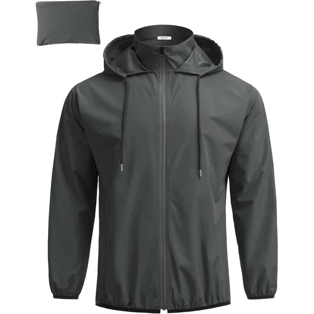 imageCOOFANDY Mens Light Rain Jacket with Hood Packable Waterproof Raincoat Golf Rain Gear Travel Hiking WindbreakerDark Gray