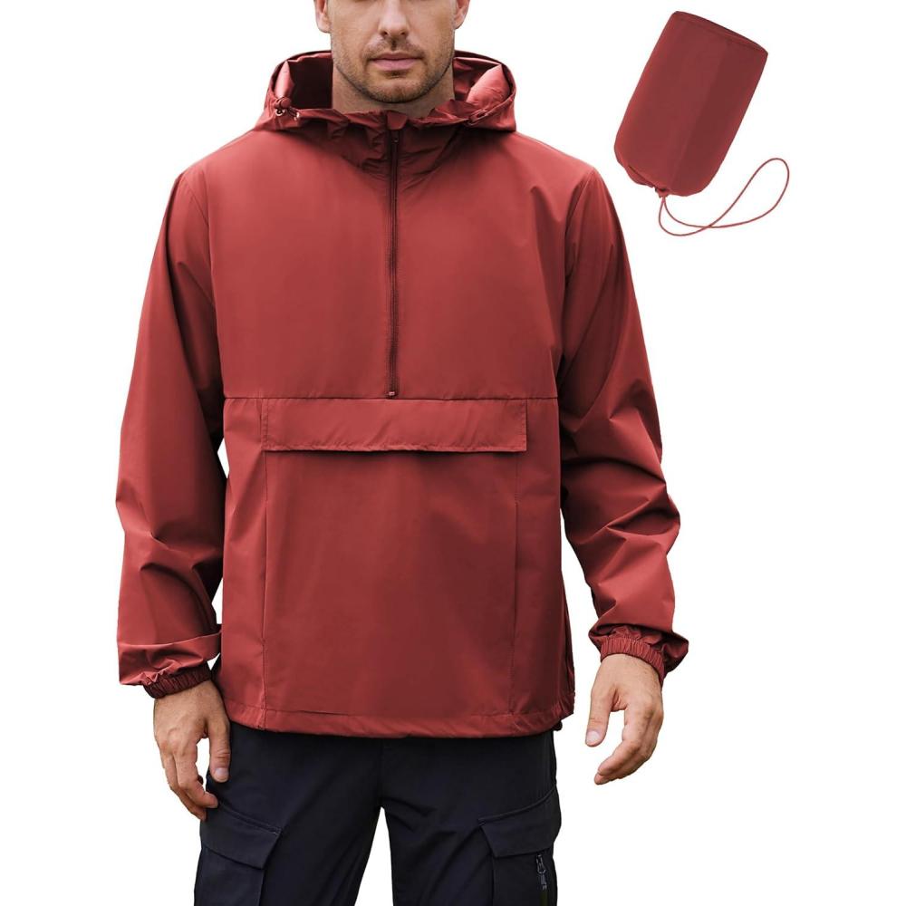 imageCOOFANDY Mens Rain Jacket Waterproof Lightweight Packable Raincoat Pullover Windbreaker With Hood For Hiking RunningWine Red