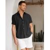 COOFANDY Mens Cotton Button Down Short Sleeve Shirt Casual Summer Linen Beach Shirts(Black)