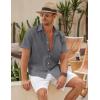 COOFANDY Mens Cotton Button Down Short Sleeve Shirt Casual Summer Linen Beach Shirts(Dark Grey)