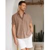 COOFANDY Mens Cotton Button Down Short Sleeve Shirt Casual Summer Linen Beach Shirts(Dark Khaki)