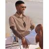 COOFANDY Mens Cotton Button Down Short Sleeve Shirt Casual Summer Linen Beach Shirts(Dark Khaki)