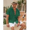 COOFANDY Mens Cotton Button Down Short Sleeve Shirt Casual Summer Linen Beach Shirts(Evergreen)