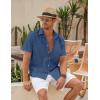 COOFANDY Mens Cotton Button Down Short Sleeve Shirt Casual Summer Linen Beach Shirts(Galaxy Blue)