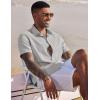 COOFANDY Mens Cotton Button Down Short Sleeve Shirt Casual Summer Linen Beach Shirts(Light Grey)