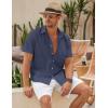COOFANDY Mens Cotton Button Down Short Sleeve Shirt Casual Summer Linen Beach Shirts(Navy Blue)