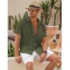 COOFANDY Mens Cotton Button Down Short Sleeve Shirt Casual Summer Linen Beach Shirts(Olive Green)