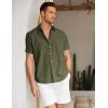 COOFANDY Mens Cotton Button Down Short Sleeve Shirt Casual Summer Linen Beach Shirts(Olive Green)