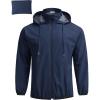 COOFANDY Men’s Light Rain Jacket with Hood Packable Waterproof Raincoat Golf Rain Gear Travel Hiking Windbreaker(Dark Blue)