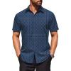 COOFANDY Mens Wrinkle Free Dress Shirt Polka Dot Short Sleeve Button Down Business Casual Shirts(Navy Blue-triangle Arrow)