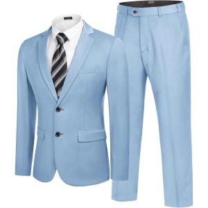 COOFANDY Men’s 2 Piece Suits Classic Fit 2 Button Dress Suits Tuxedo Jacket Blazer for Wedding Business Dinner Prom(Light Blue)