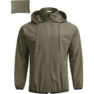 COOFANDY Men’s Light Rain Jacket with Hood Packable Waterproof Raincoat Golf Rain Gear Travel Hiking Windbreaker(Army Green)