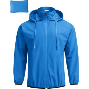 COOFANDY Men’s Light Rain Jacket with Hood Packable Waterproof Raincoat Golf Rain Gear Travel Hiking Windbreaker(Blue)
