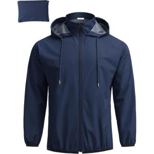 COOFANDY Men’s Light Rain Jacket with Hood Packable Waterproof Raincoat Golf Rain Gear Travel Hiking Windbreaker(Dark Blue)