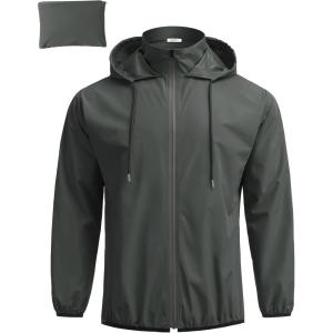 COOFANDY Men’s Light Rain Jacket with Hood Packable Waterproof Raincoat Golf Rain Gear Travel Hiking Windbreaker(Dark Gray)