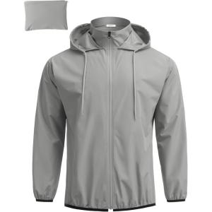 COOFANDY Men’s Light Rain Jacket with Hood Packable Waterproof Raincoat Golf Rain Gear Travel Hiking Windbreaker(Gray)