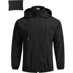 COOFANDY Men’s Light Rain Jacket with Hood Packable Waterproof Raincoat Golf Rain Gear Travel Hiking Windbreaker(Solid Black)
