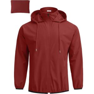 COOFANDY Men’s Light Rain Jacket with Hood Packable Waterproof Raincoat Golf Rain Gear Travel Hiking Windbreaker(Wine Red)