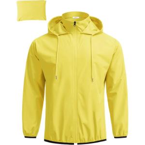 COOFANDY Men’s Light Rain Jacket with Hood Packable Waterproof Raincoat Golf Rain Gear Travel Hiking Windbreaker(Yellow)