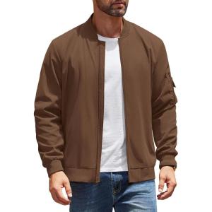 COOFANDY Men’s Lightweight Bomber Jackets Casual Spring Fall Windbreaker Jacket Light Zip Up Coat With Pocket(Brown)