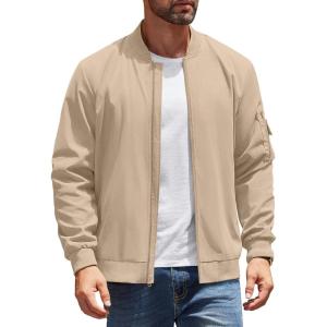 COOFANDY Men’s Lightweight Bomber Jackets Casual Spring Fall Windbreaker Jacket Light Zip Up Coat With Pocket(Khaki)