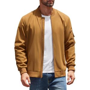 COOFANDY Men’s Lightweight Bomber Jackets Casual Spring Fall Windbreaker Jacket Light Zip Up Coat With Pocket(Light Brown)