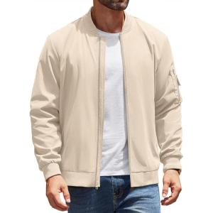 COOFANDY Men’s Lightweight Bomber Jackets Casual Spring Fall Windbreaker Jacket Light Zip Up Coat With Pocket(Light Khaki)