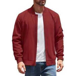 COOFANDY Men’s Lightweight Bomber Jackets Casual Spring Fall Windbreaker Jacket Light Zip Up Coat With Pocket(Wine Red)