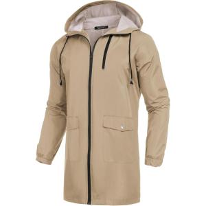 COOFANDY Men’s Long Raincoat Ligtweight Rain Jacket Waterproof Outdoor Jackets with Hood(Khaki)