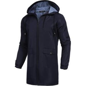 COOFANDY Men’s Long Raincoat Ligtweight Rain Jacket Waterproof Outdoor Jackets with Hood(Navy Blue)