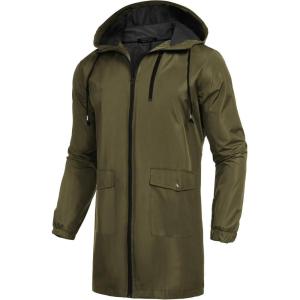 COOFANDY Men’s Long Raincoat Ligtweight Rain Jacket Waterproof Outdoor Jackets with Hood(Olive Green)
