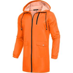 COOFANDY Men’s Long Raincoat Ligtweight Rain Jacket Waterproof Outdoor Jackets with Hood(Orange)