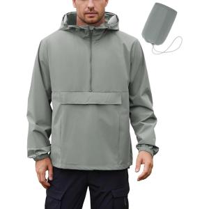 COOFANDY Men’s Rain Jacket Waterproof Lightweight Packable Raincoat Pullover Windbreaker With Hood For Hiking Running(Light Grey)