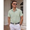 COOFANDY Mens Wrinkle Free Dress Shirt Short Sleeve Button Down Print Shirt Summer Business Casual Shirts with Pocket(Light Green)